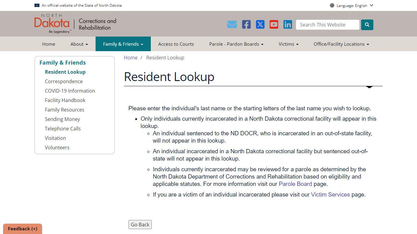 Resident Lookup - North Dakota Department of Corrections and Rehabilitation