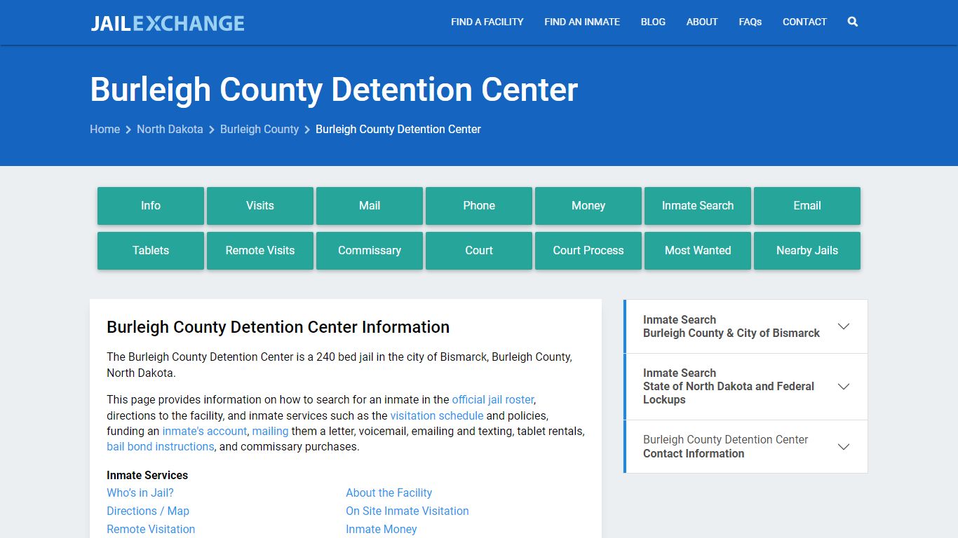 Burleigh County Detention Center, ND Inmate Search, Information